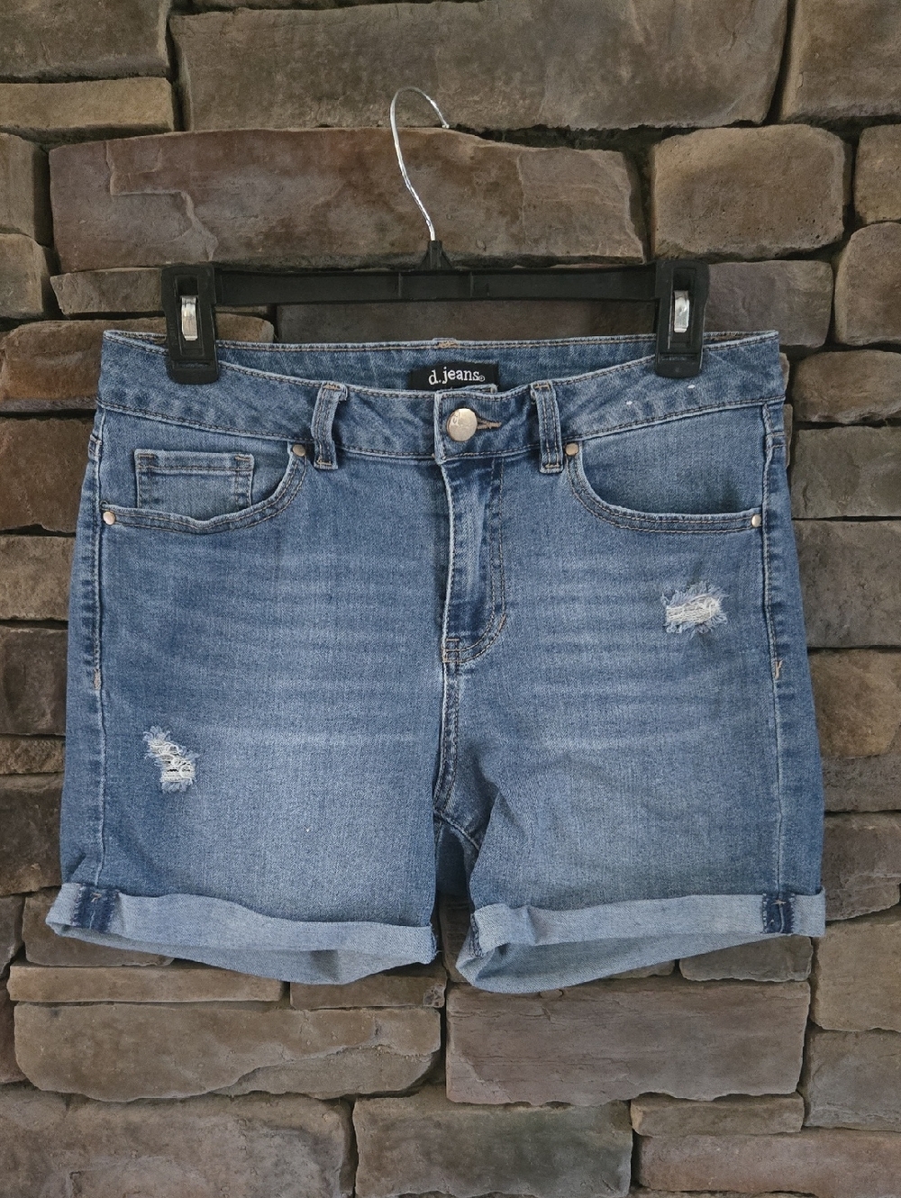 Distressed Rolled-Hem Denim Shorts